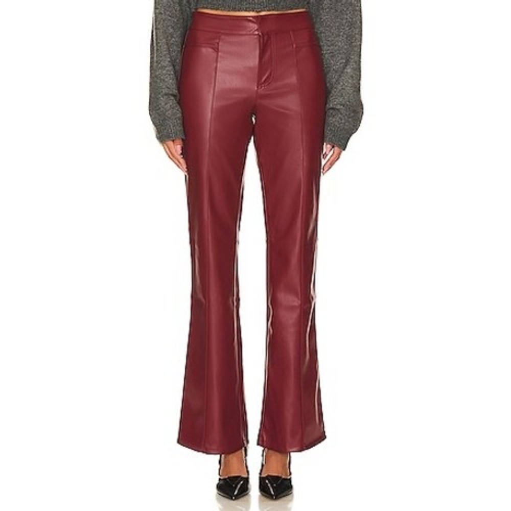 We The Free Free People Burgundy Vegan Faux Leather Flare Pants Size 10